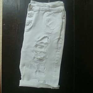 Distressed White Bermuda Shorts